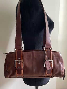 LaDiva Genuine Italian Leather Brown Shoulder Bag Multi Compartment Purse